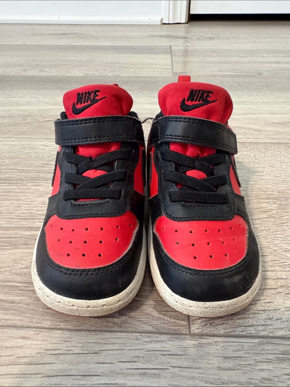 Nike Kids Red and Black Velcro High-Top Sneakers